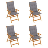Folding Chairs 4 pcs with Grey Cushions Solid Teak Wood