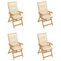 Folding Chairs 4 pcs with Cream Cushions Solid Teak Wood