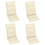 Folding Chairs 4 pcs with Cream Cushions Solid Teak Wood