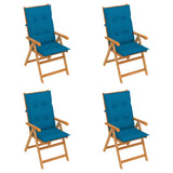Folding Chairs 4 pcs with Blue Cushions Solid Teak Wood