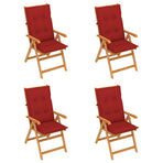 Folding Chairs 4 pcs with Red Cushions Solid Teak Wood