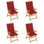 Folding Chairs 4 pcs with Red Cushions Solid Teak Wood