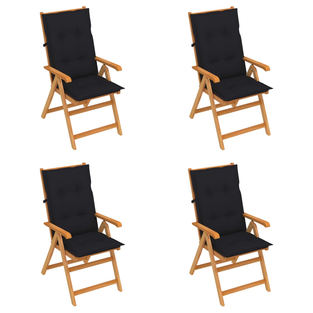 Folding Chairs 4 pcs with Black Cushions Solid Teak Wood
