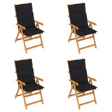 Folding Chairs 4 pcs with Black Cushions Solid Teak Wood