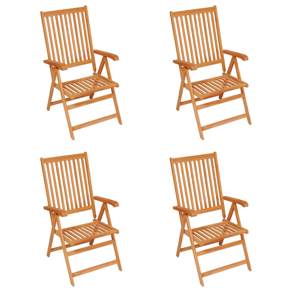 Folding Chairs 4 pcs with Black Cushions Solid Teak Wood