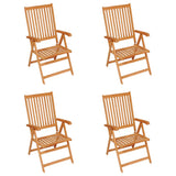 Folding Chairs 4 pcs with Black Cushions Solid Teak Wood - Front View