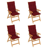 Folding Chairs 4 pcs with Wine Red Cushions Solid Teak Wood