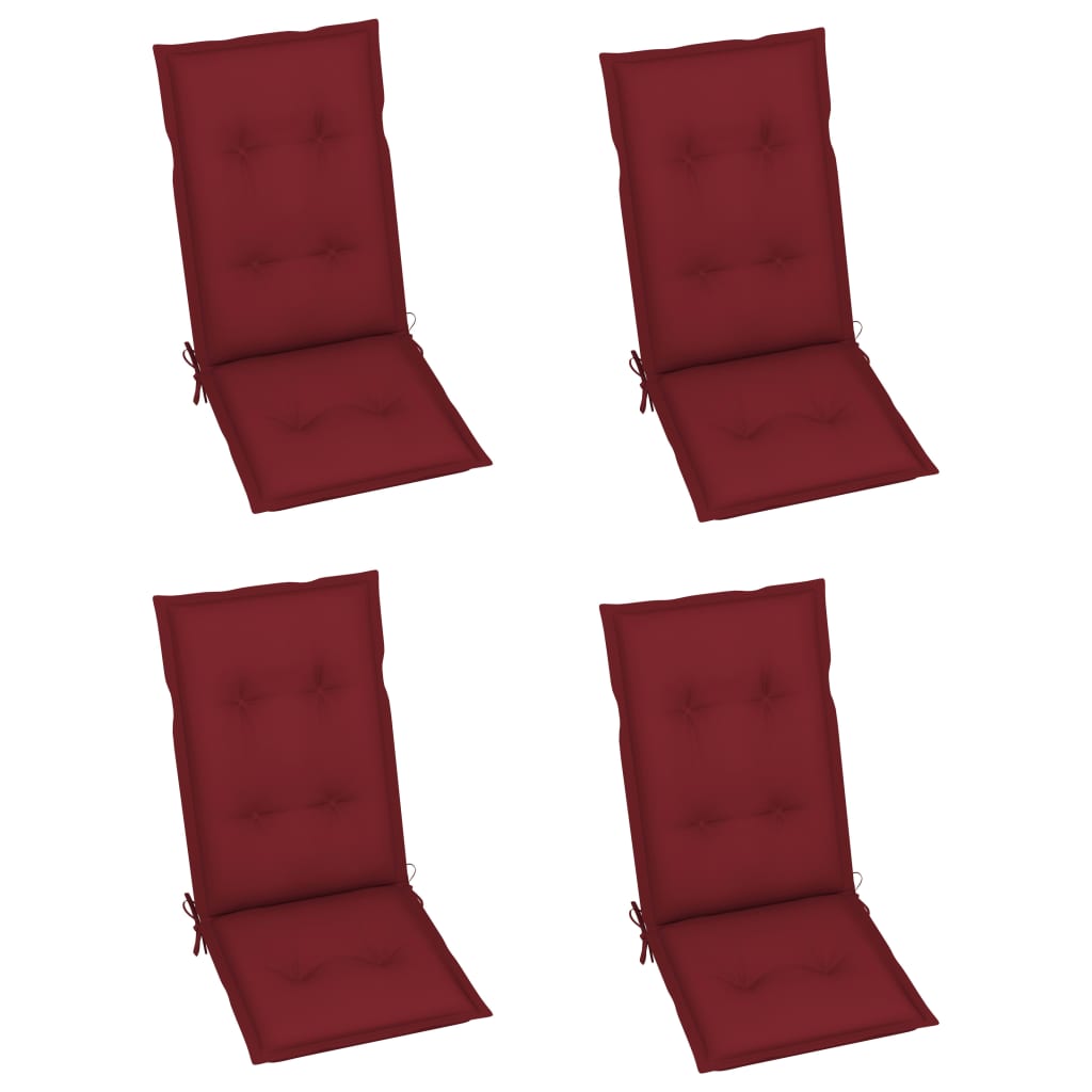 Folding Chairs 4 pcs with Wine Red Cushions Solid Teak Wood