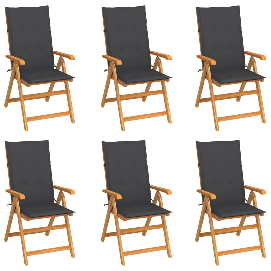 Folding Chairs 6 pcs with Anthracite Cushions Solid Teak Wood