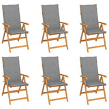 Folding Chairs 6 pcs with Grey Cushions Solid Teak Wood