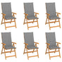 Folding Chairs 6 pcs with Grey Cushions Solid Teak Wood