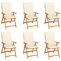 Folding Chairs 6 pcs with Cream Cushions Solid Teak Wood