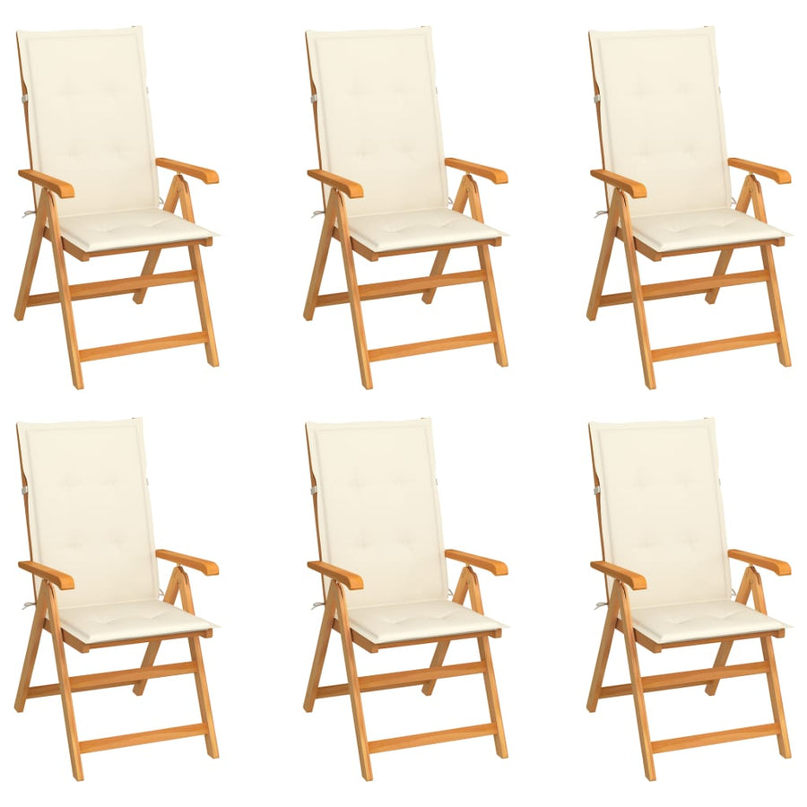 Folding Chairs 6 pcs with Cream Cushions Solid Teak Wood