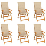 Folding Chairs 6 pcs with Beige Cushions Solid Teak Wood