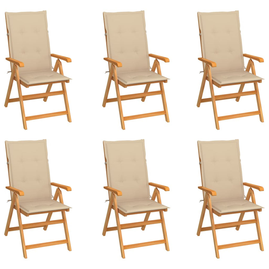 Folding Chairs 6 pcs with Beige Cushions Solid Teak Wood