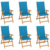 Folding Chairs 6 pcs with Blue Cushions Solid Teak Wood