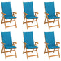 Folding Chairs 6 pcs with Blue Cushions Solid Teak Wood