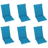 Garden Chairs 6 pcs with Blue Cushions Solid Teak Wood - Rear View