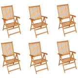 Garden Chairs 6 pcs with Black Cushions Solid Teak Wood - Front View