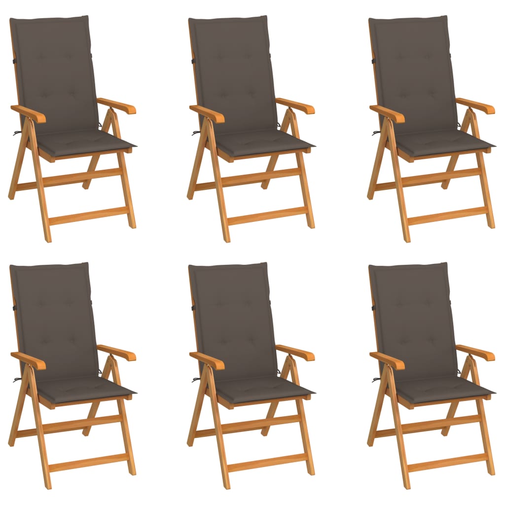 Folding Chairs 6 pcs with Taupe Cushions Solid Teak Wood