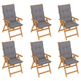 Folding Chairs 6 pcs with Grey Cushions Solid Teak Wood