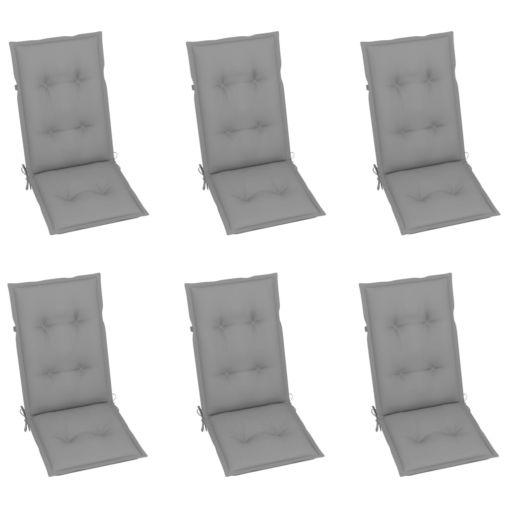 Folding Chairs 6 pcs with Grey Cushions Solid Teak Wood