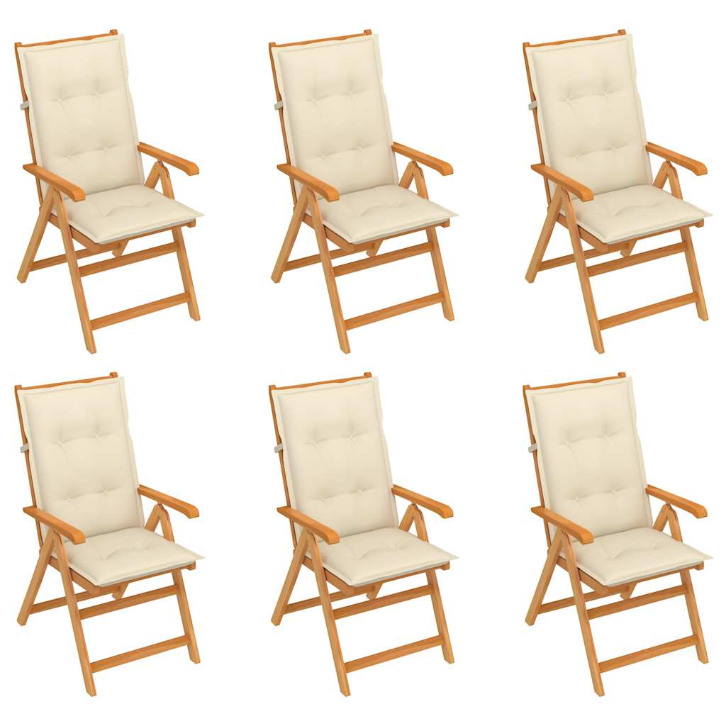 Folding Chairs 6 pcs with Cream Cushions Solid Teak Wood