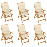 Folding Chairs 6 pcs with Cream Cushions Solid Teak Wood