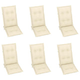 Folding Chairs 6 pcs with Cream Cushions Solid Teak Wood - Rear View