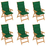 Folding Chairs 6 pcs with Green Cushions Solid Teak Wood