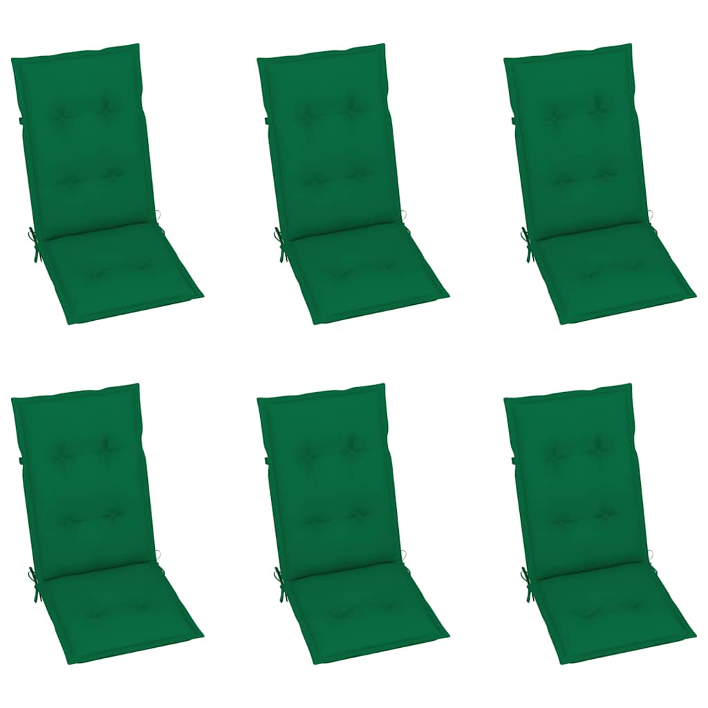 Folding Chairs 6 pcs with Green Cushions Solid Teak Wood
