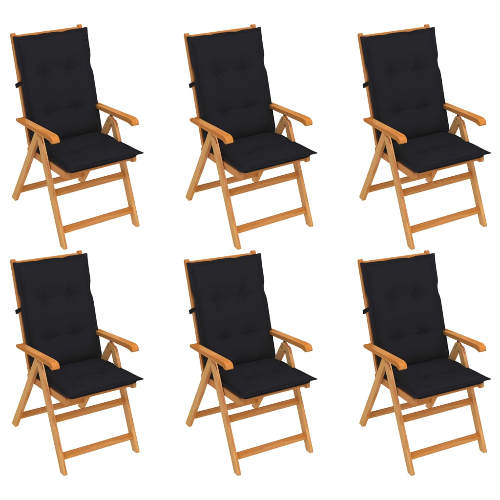Garden Chairs 6 pcs with Black Cushions Solid Teak Wood