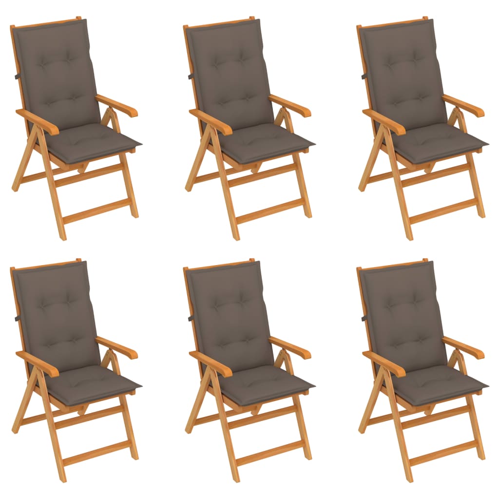 Folding Chairs 6 pcs with Taupe Cushions Solid Teak Wood