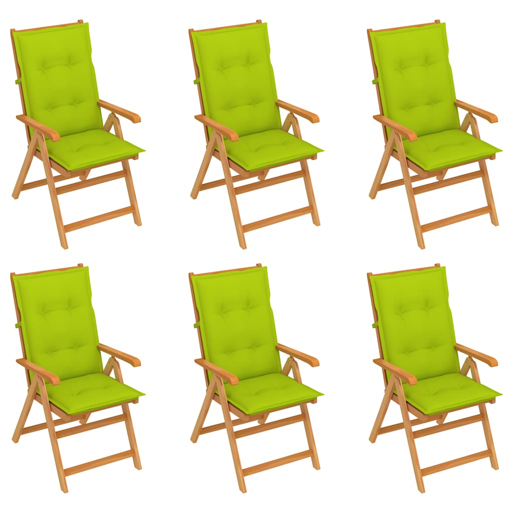 Folding Chairs 6 pcs with Bright Green Cushions Solid Teak Wood