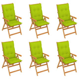 Folding Chairs 6 pcs with Bright Green Cushions Solid Teak Wood