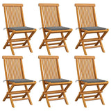 Garden Chairs with Grey Cushions 6 pcs Solid Teak Wood