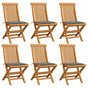Folding Chairs with Grey Cushions 6 pcs Solid Teak Wood