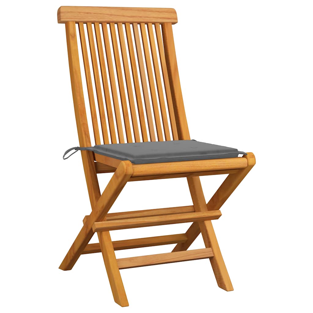 Folding Chairs with Grey Cushions 6 pcs Solid Teak Wood