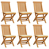 Garden Chairs with Cream Cushions 6 pcs Solid Teak Wood