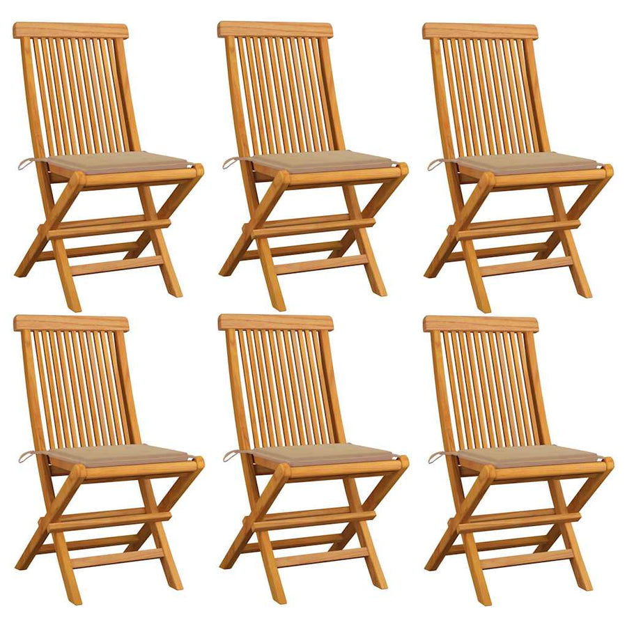 Folding Chairs with Beige Cushions 6 pcs Solid Teak Wood