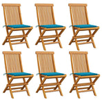Folding Chairs with Blue Cushions 6 pcs Solid Teak Wood