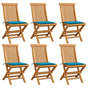 Folding Chairs with Blue Cushions 6 pcs Solid Teak Wood
