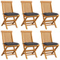 Folding Chairs with Anthracite Cushions 6 pcs Solid Teak Wood