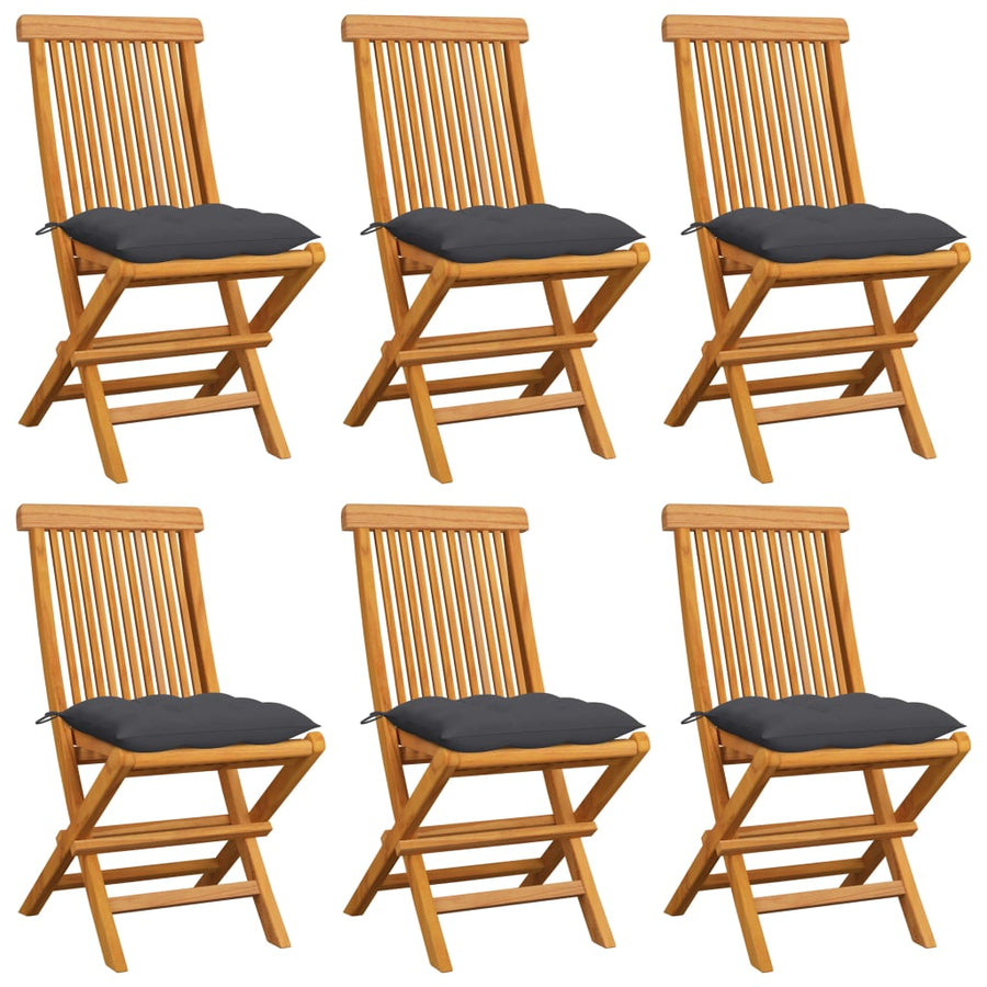 Folding Chairs with Anthracite Cushions 6 pcs Solid Teak Wood