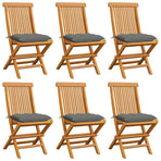 Folding Chairs with Grey Cushions 6 pcs Solid Teak Wood