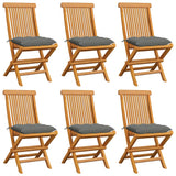 Garden Chairs with Grey Cushions 6 pcs Solid Teak Wood