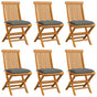 Folding Chairs with Grey Cushions 6 pcs Solid Teak Wood
