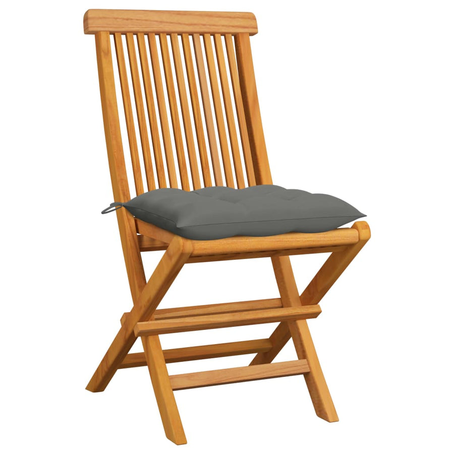 Folding Chairs with Grey Cushions 6 pcs Solid Teak Wood