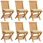 Folding Chairs with Cream White Cushions 6 pcs Solid Teak Wood
