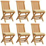 Garden Chairs with Cream White Cushions 6 pcs Solid Teak Wood
